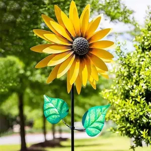 Garden Decorations Sunflower Windmill Metal Rotating Wind Spinner With Stake Standing Lawn Flower Pinwheel Outdoor Decor Kids Toy y231127